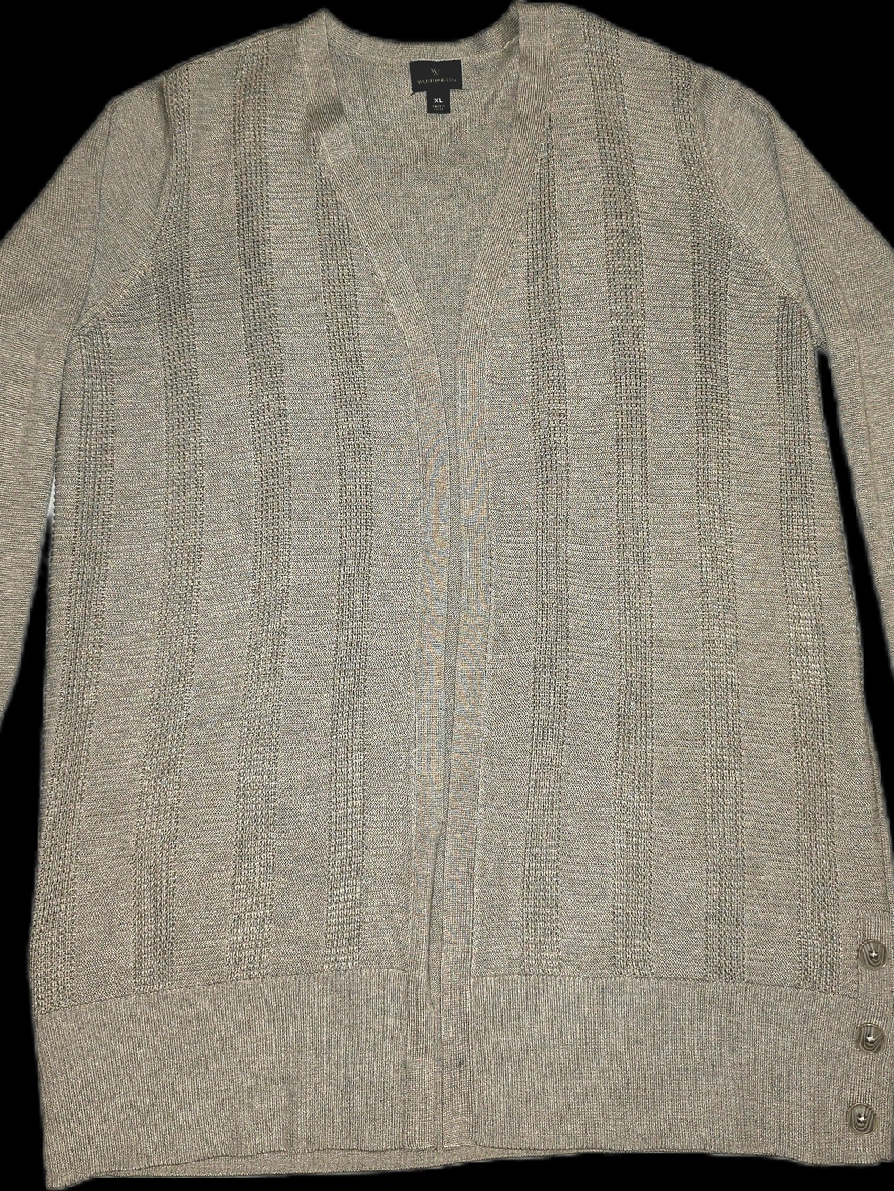 Worthington Neutral Tan Ribbed Open Front Cardigan with Side Buttons